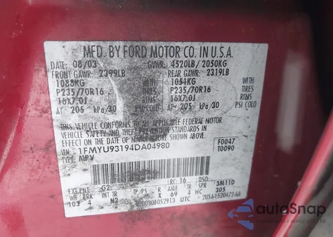 2004 Ford Escape Xlt from USA, damaged, VIN 1FMYU93194DA04980